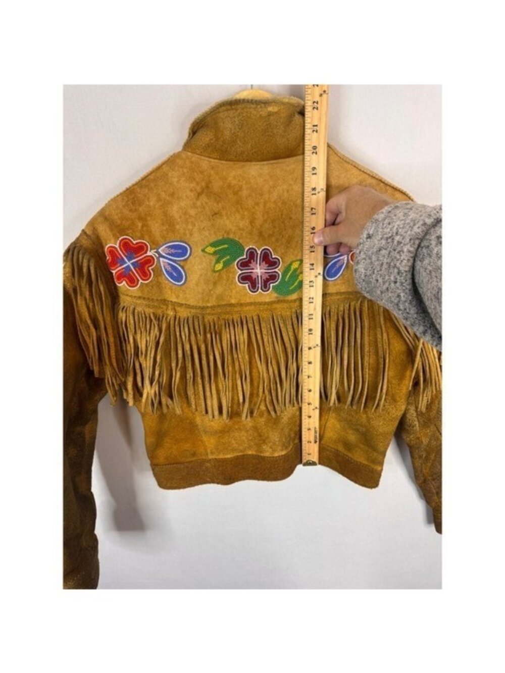 Vintage Buckskin Western Beaded Fringe Jacket Leather Floral Native Crop Women S - Picture 14 of 16
